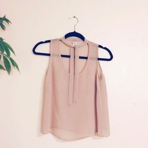 Urban Outfitters LUX Sheer Beige Tie Neck Top